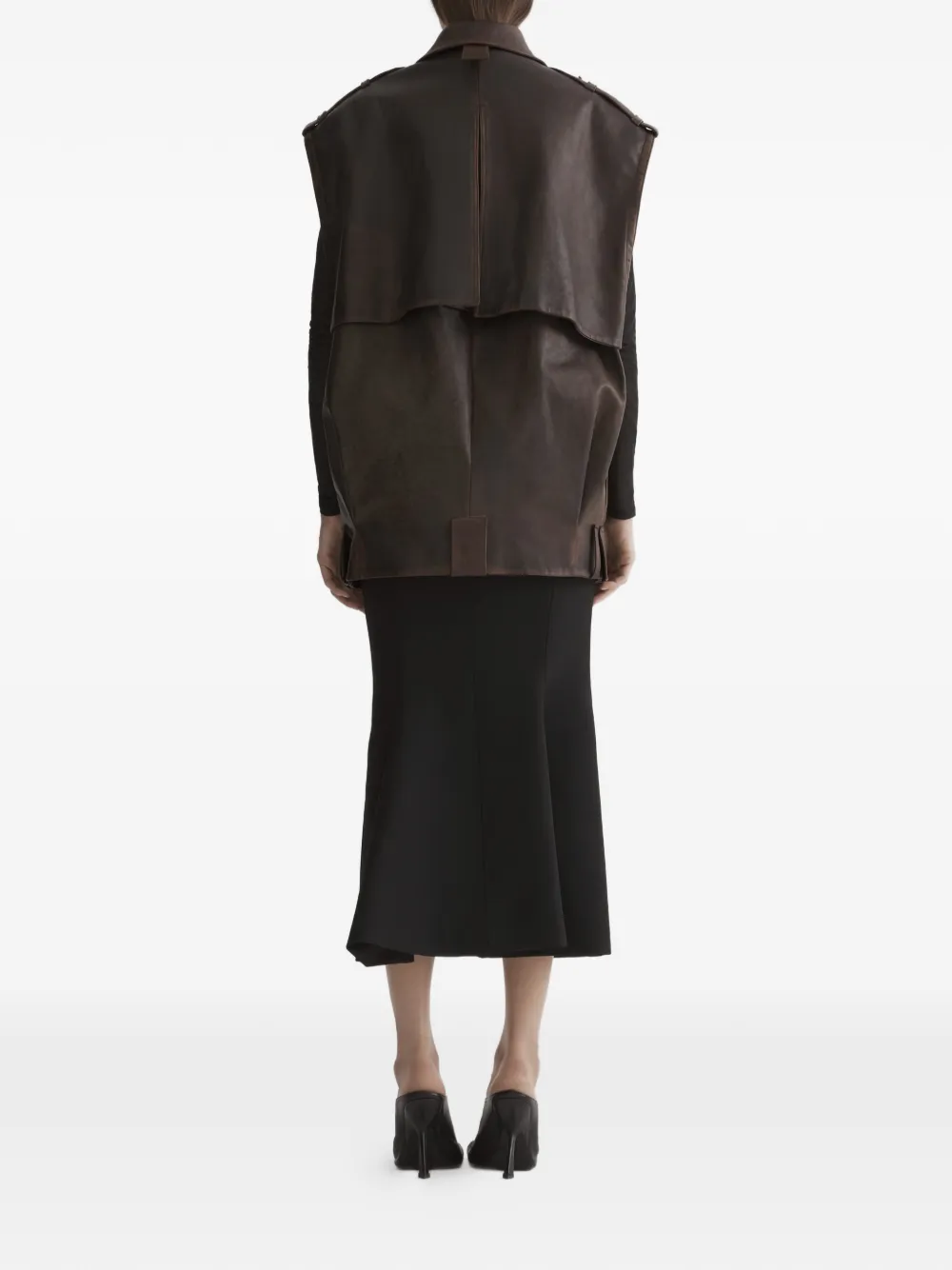 Кожаный жилет в стиле милитари Mugler, коричневый — фото 4
