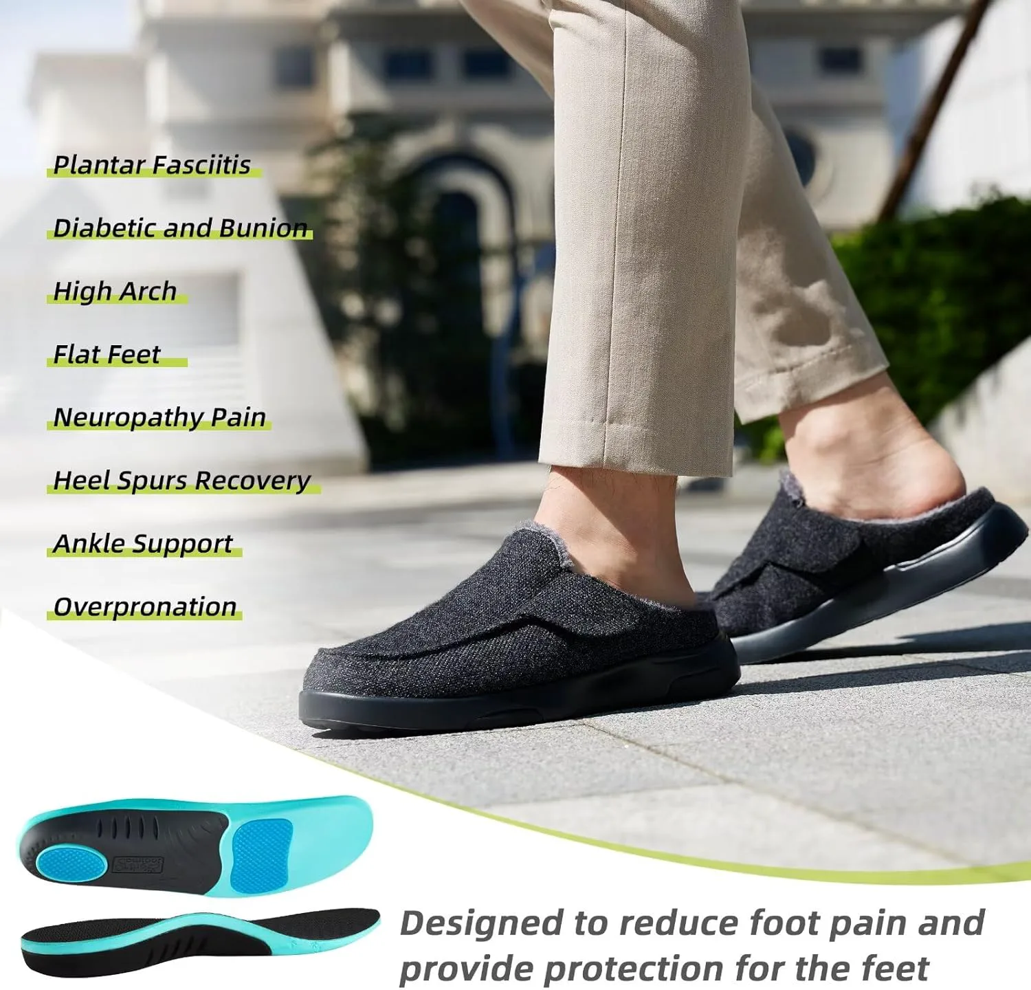 Мужские ортопедические тапочки OrthoComfoot с поддержкой свода стопы: домашние слипоны при подошвенном фасците, удобные мокасины-турульки для дома и улицы, черный — фото 3