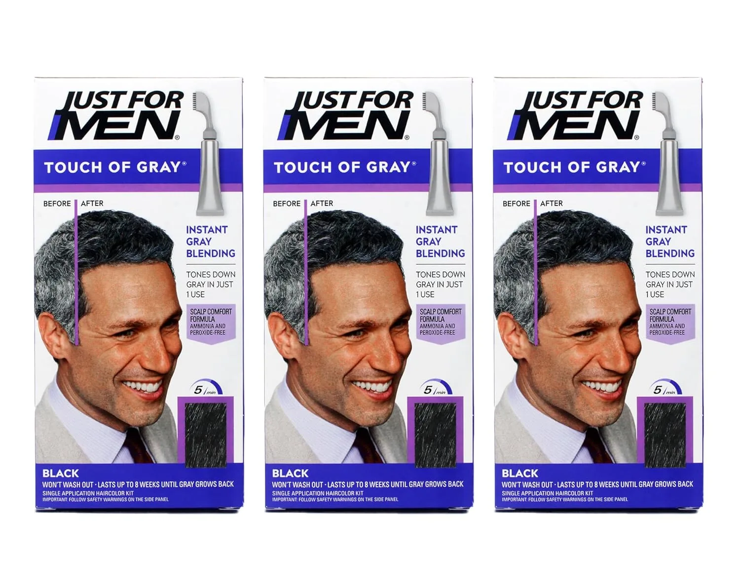 Краска для волос Just for Men - оттенок «Прикосновение седины», черно-серый. 3 упаковки. 3 шт. (1 шт.), Gray