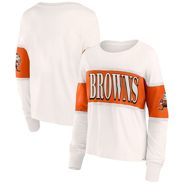 

Женская футболка с длинным рукавом Cleveland Browns Antique Block кремового цвета Fanatics