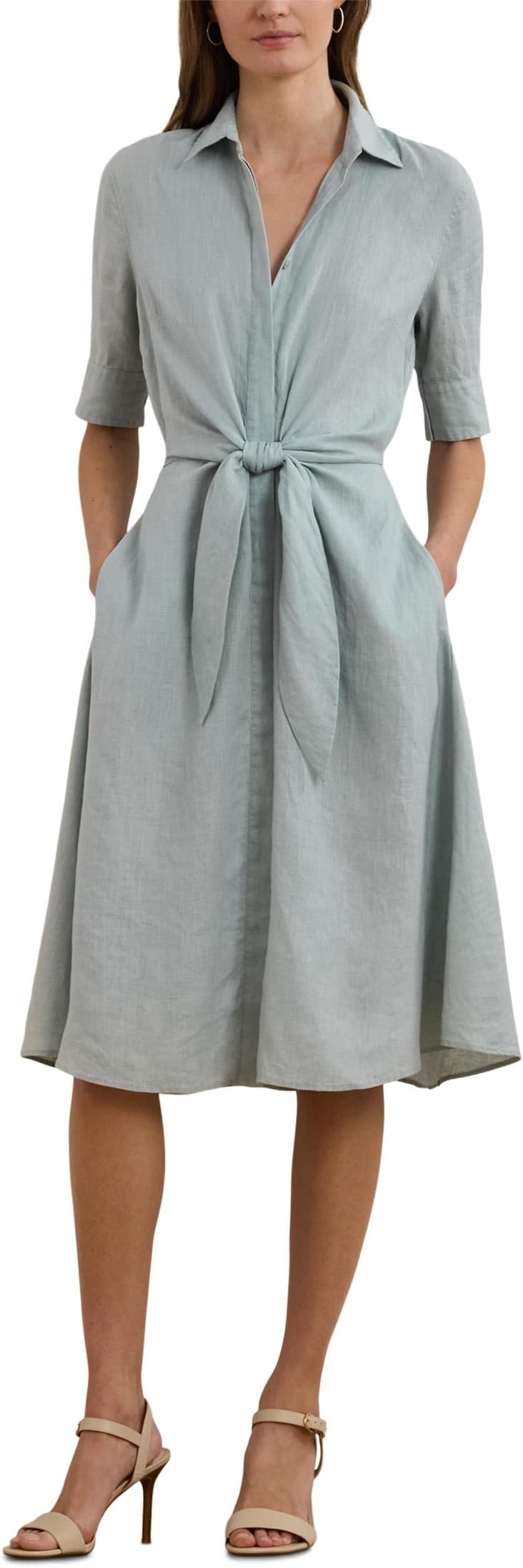 

Платье Lauren Ralph Lauren Petite Tie-Front Linen Shirtdress, цвет Aqua Pearl