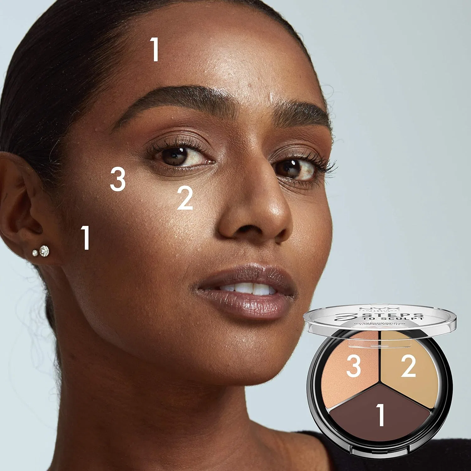 Палетка для скульптурирования лица 3 Step To Sculpt, NYX Professional Makeup, глубокий оттенок — фото 3