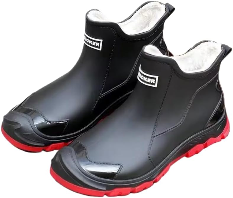 

Мужские короткие дождевые ботинки Hhhchpm, легкие, водонепроницаемые, готовые для работы в саду, с противоскользящей подошвой, подкладкой из замши, стильным средним каблуком из резины, идеально подходят для ношения на улице, красный