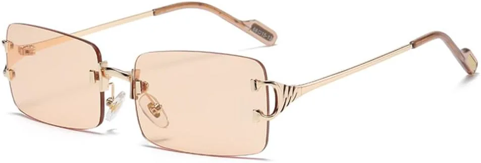 

Солнцезащитные очки без оправы прямоугольной формы для женщин, очки без оправы для мужчин, сверхлегкие очки с защитой от УФ-излучения UV400 LANGSER, Gold Champagne