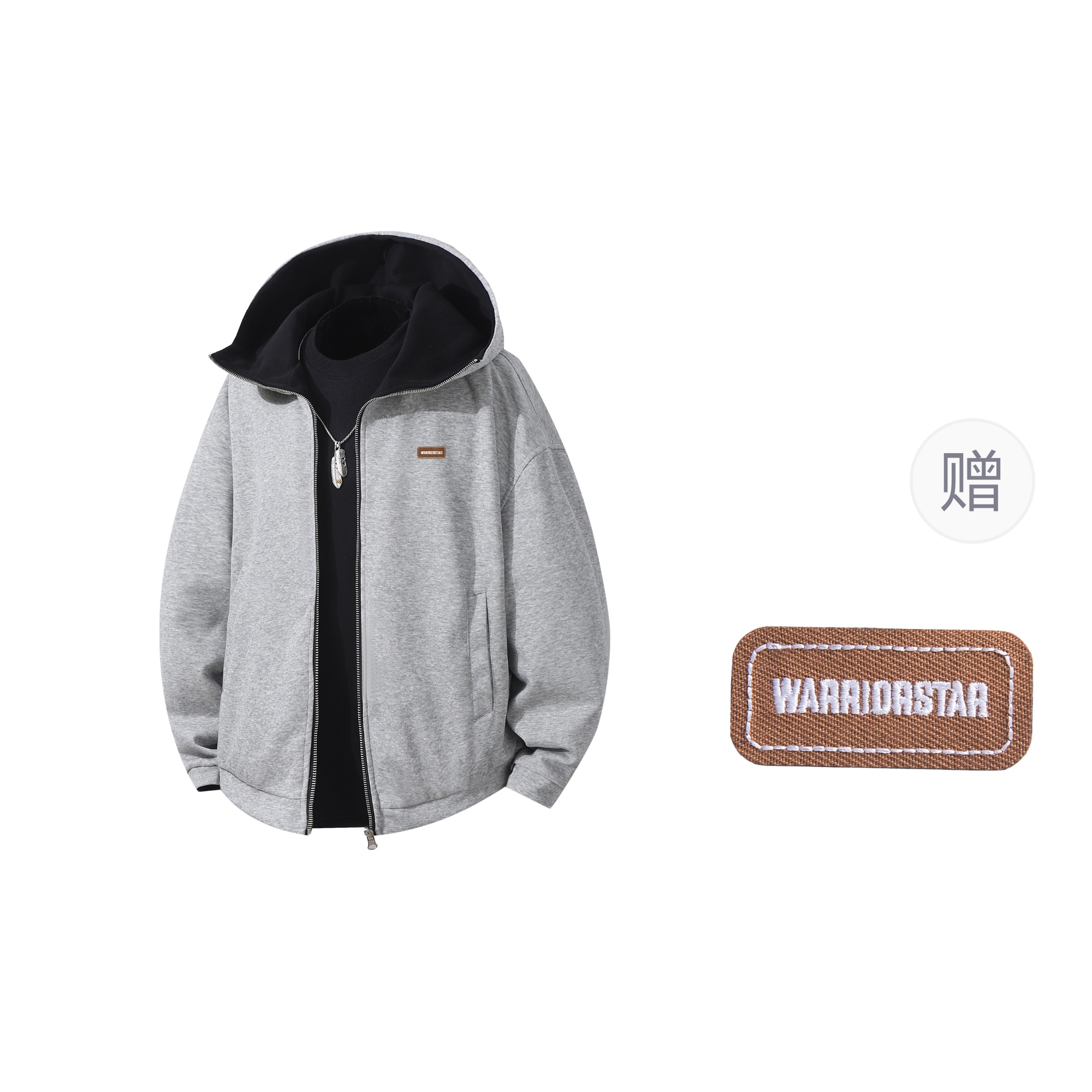 

Толстовка Unisex Hooded Moderate Regular WARRIOR, серый синий[free diy badge]