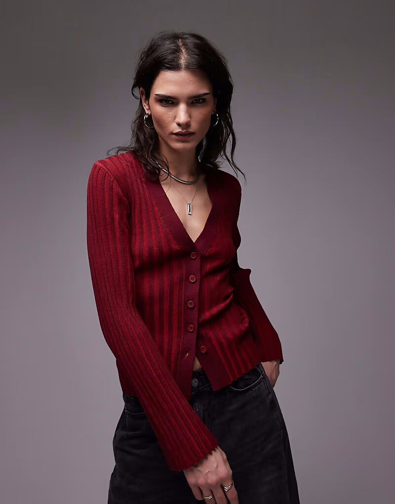 

Вязаный кардиган Topshop с покрытием красного и бордового цветов