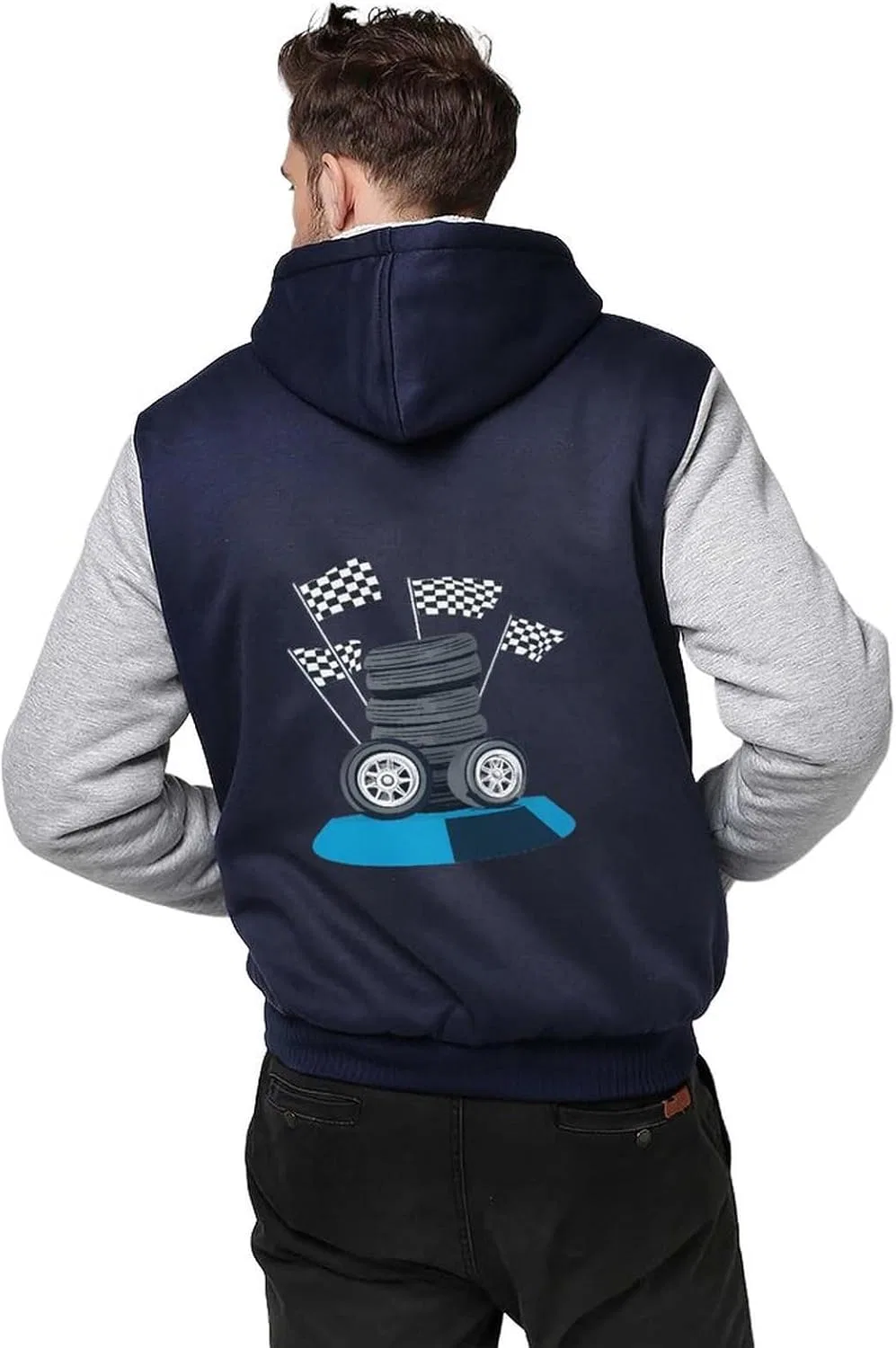 Толстовка на молнии Vintage Racing Car, флисовая, теплая, Light Gray-style — фото 2