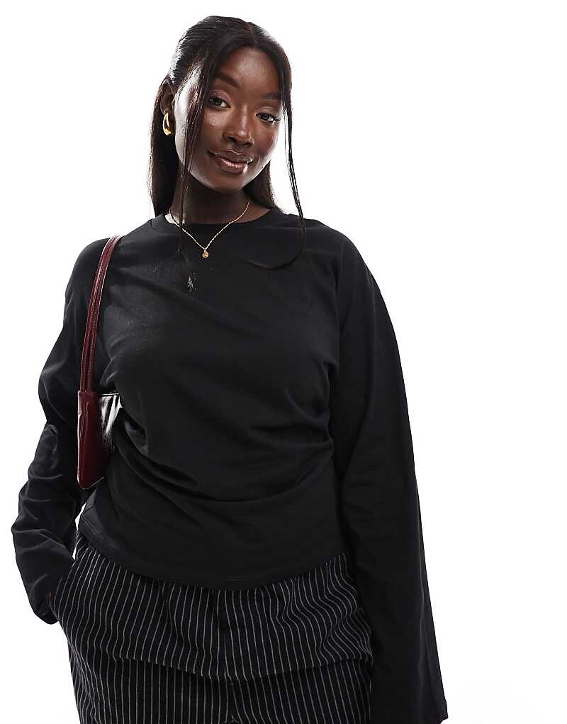 

Черный корсетный топ с длинными рукавами ASOS DESIGN Curve