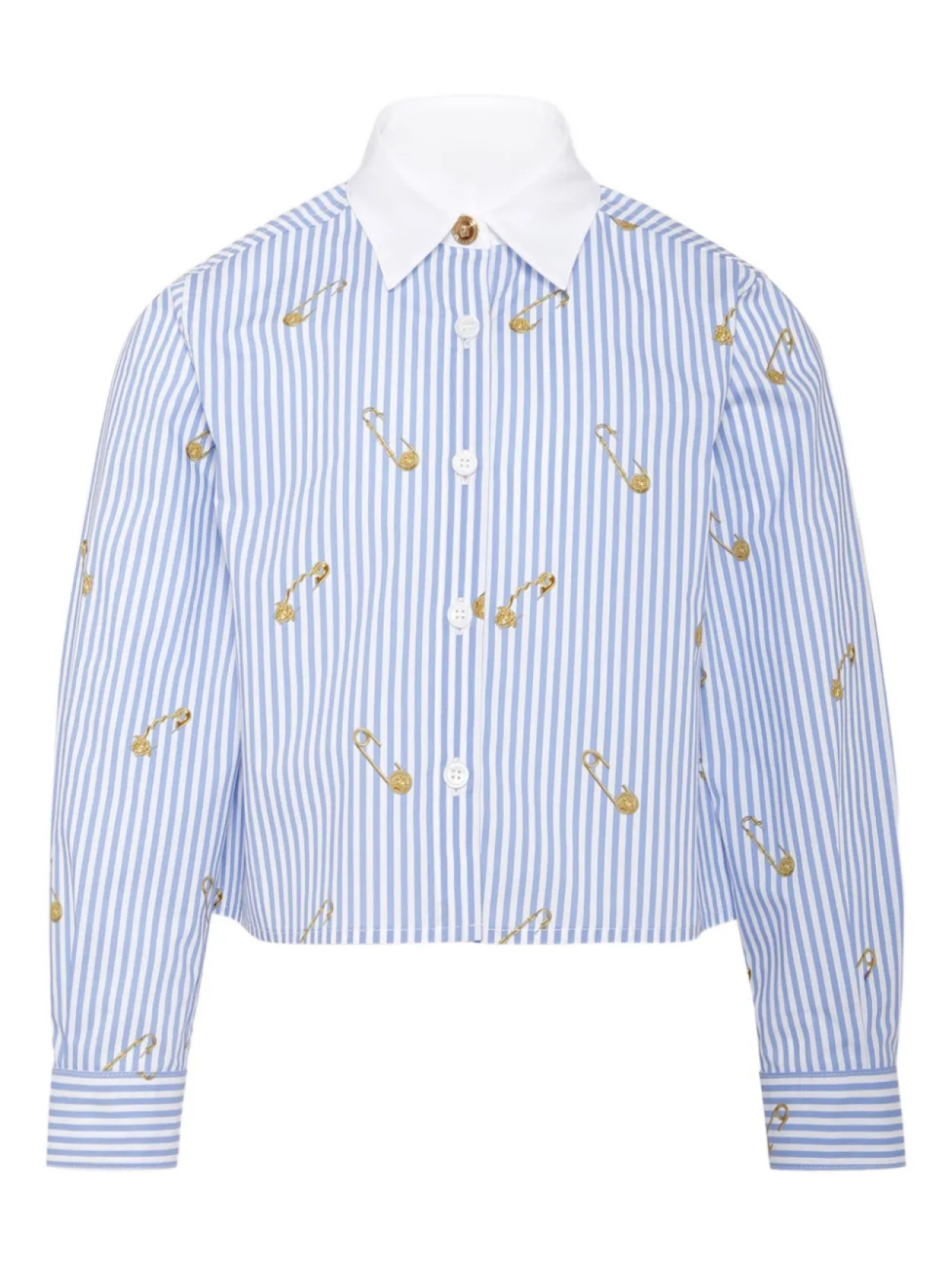 

Полосатая рубашка с принтом Medusa Safety Pin Versace Kids, синий