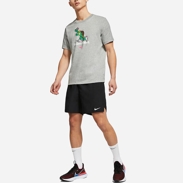 Футболка dri fit черепаховый дышащий пот принт бег короткий рукав для мужчин Nike, серый — фото 3