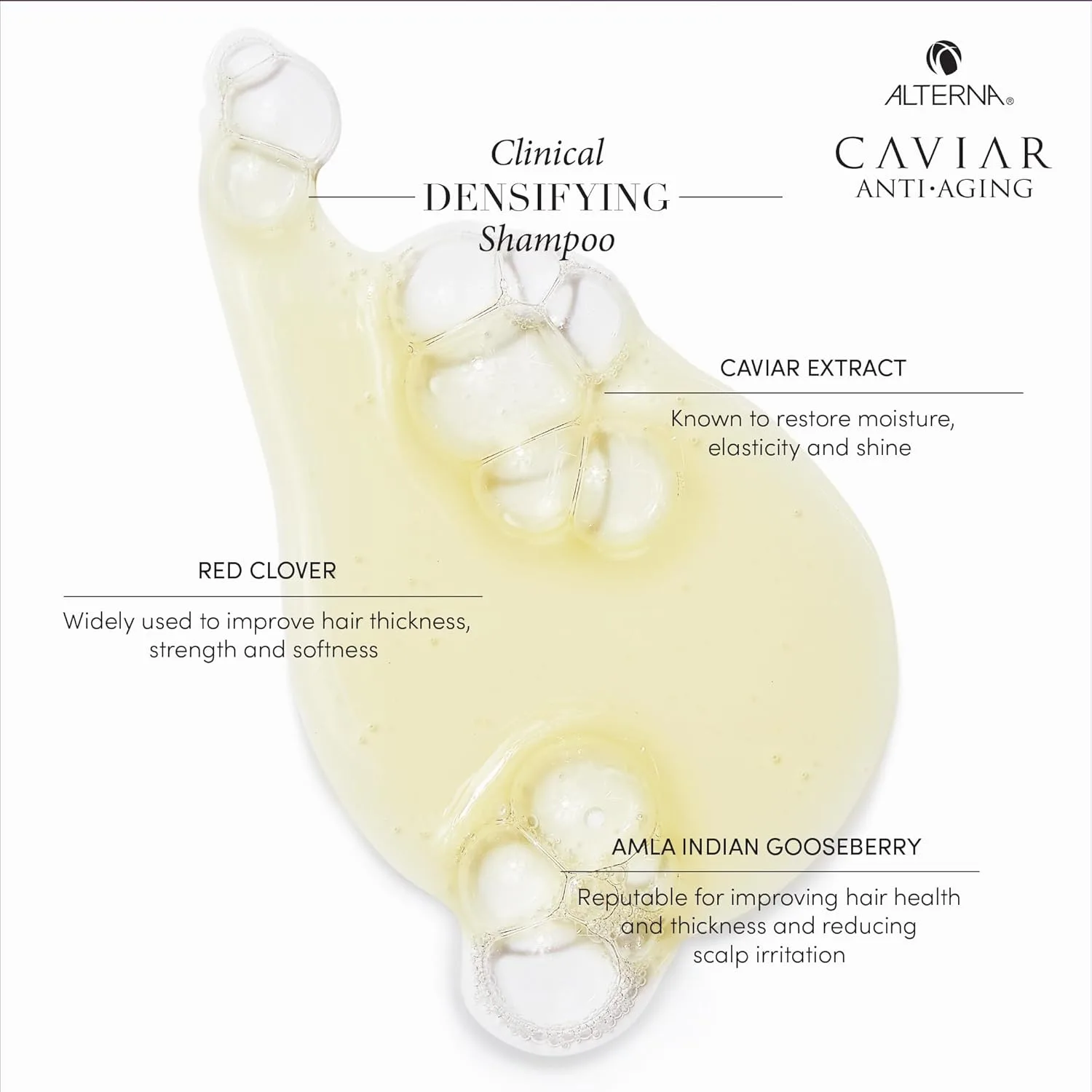 Шампунь Alterna Caviar Anti-Aging Clinical Densifying Shampoo для тонких, редеющих волос, делает волосы гуще, защищает кожу головы, не содержит сульфатов. 1 шт. (2 шт.) — фото 4