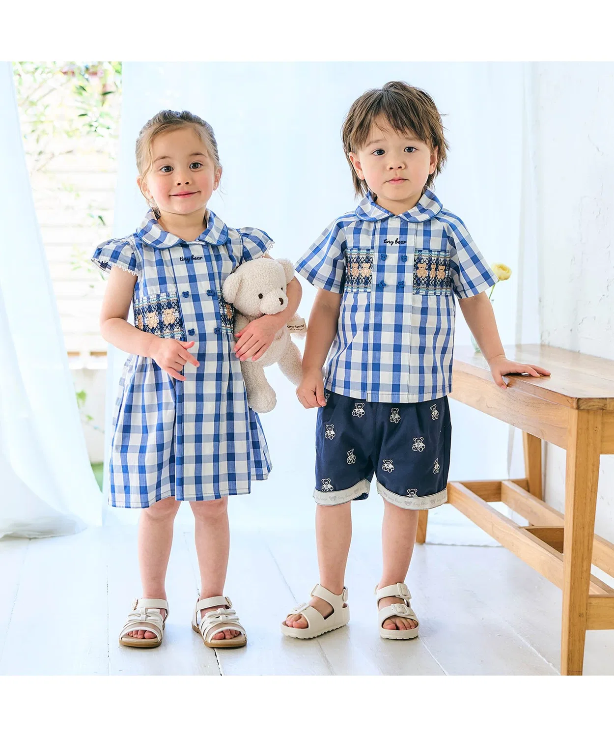 Детское платье с вышивкой Tiny Bear apres les cours клетчатое — фото 4
