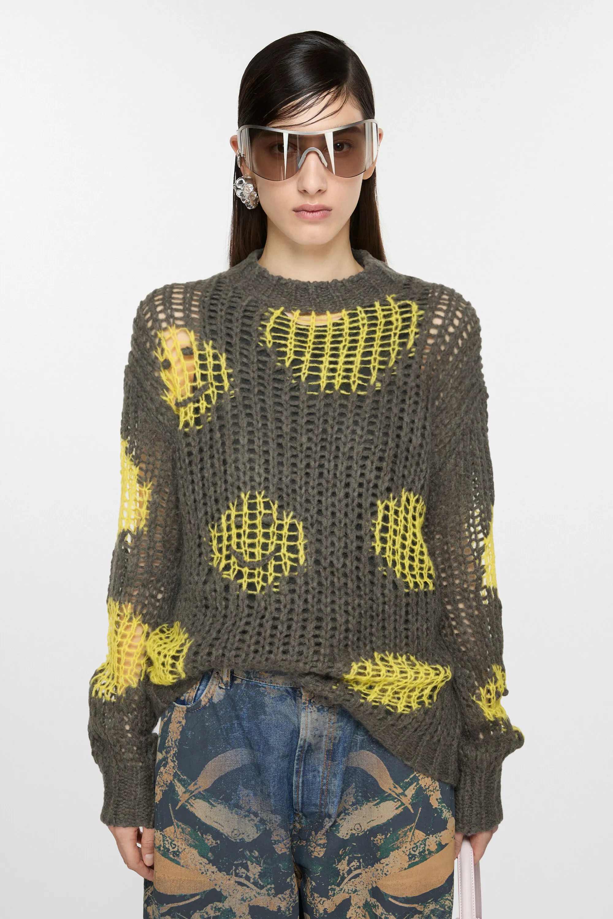 

Вышитый мохеровый джемпер Acne Studios, серо-желтый