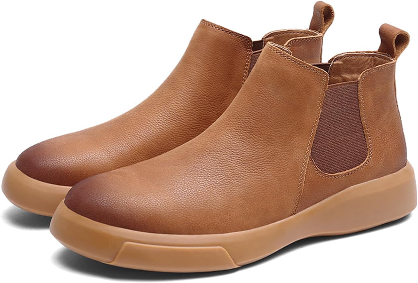 

Мужские кожаные ботинки Челси на низком каблуке, комфортные, без шнуровки, для повседневной и официальной носки Abborora, коричневый