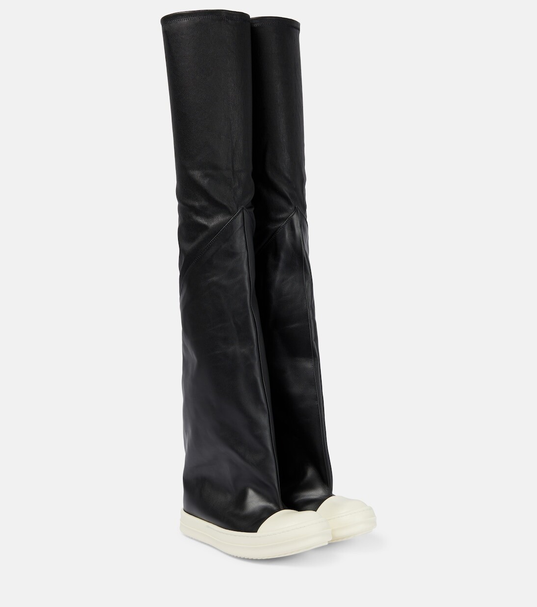 Косые кожаные ботфорты Rick Owens, черный