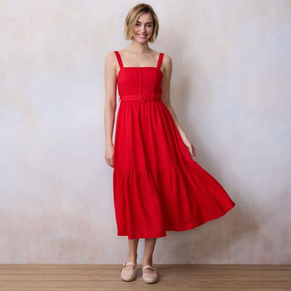 

Женское платье миди с ярусами для пикника Lc Lauren Conrad, цвет poppy bouquet