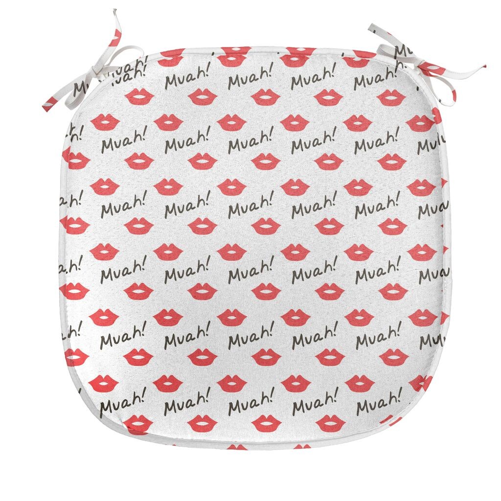 

ABAKUHAUS Подушка Kiss для стульев в столовой, Red Woman Lips Romance, декоративная водонепроницаемая подушка с ремнями для кухонных сидений, 40 см x 40 см, ярко-белый