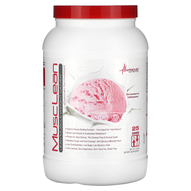 

Metabolic Nutrition, MuscLean, средство для набора мышечной массы, клубничный молочный коктейль, 2,5 фунта