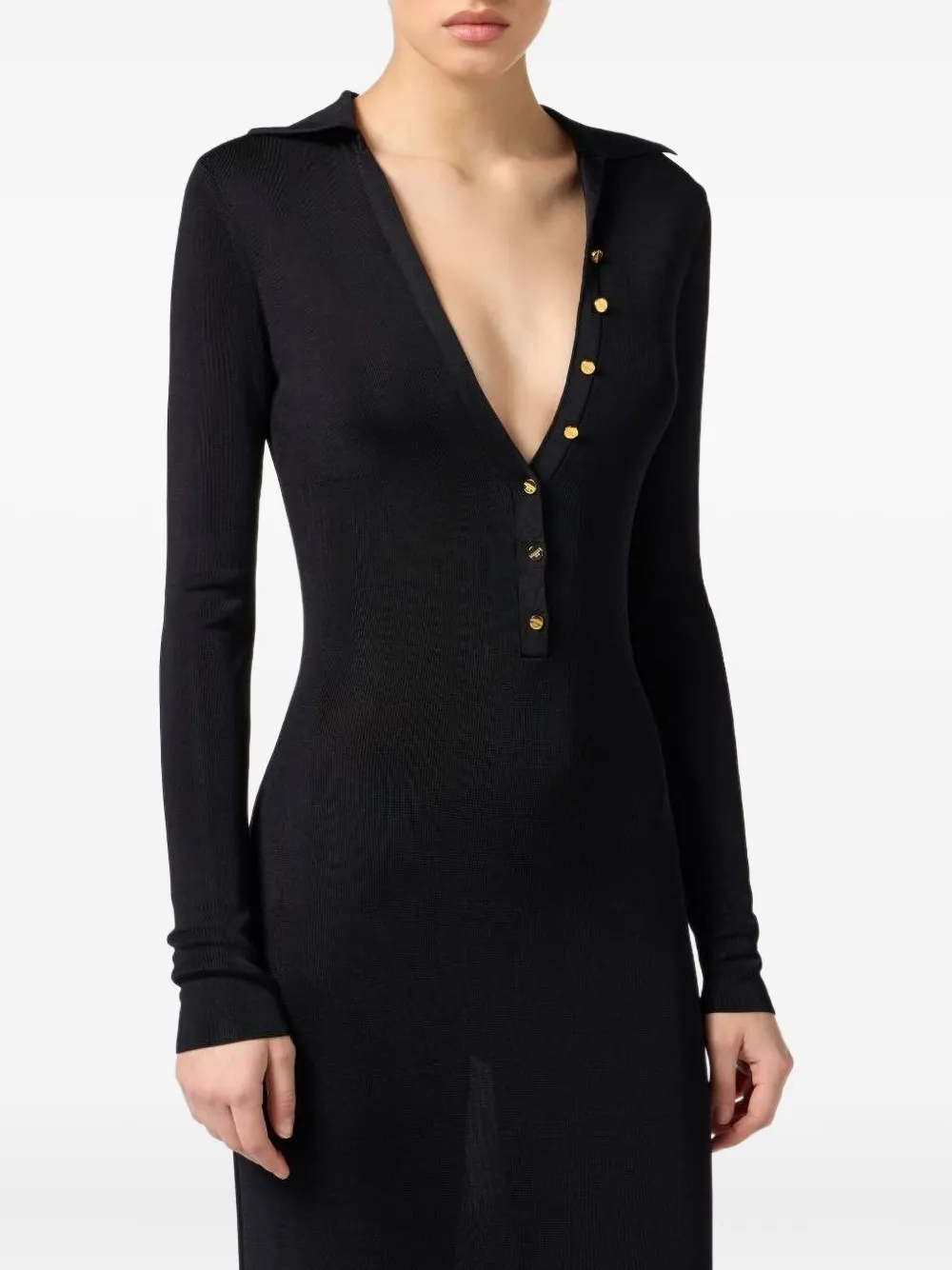 

Макси-платье с V-образным вырезом и украшением в виде пуговиц Elisabetta Franchi, черный