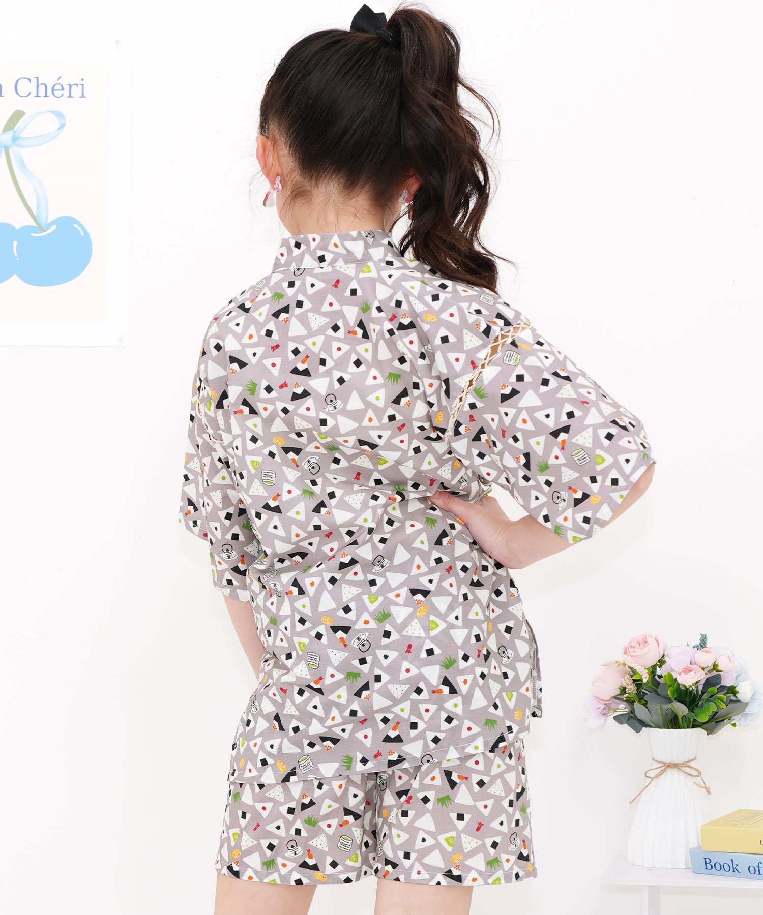 Комплект Jinbei: топ и брюки: 100% хлопок, удобный в носке, детская одежда, для девочек и мальчиков Bee, Gray x Onigiri — фото 3
