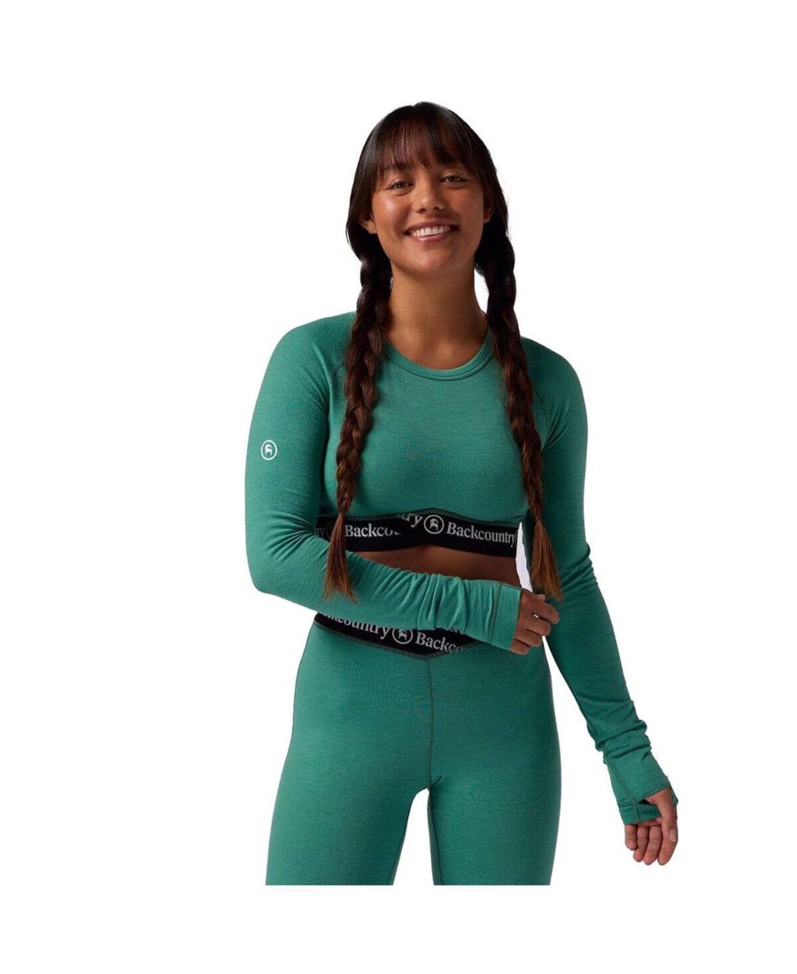 

Женская укороченная футболка-футболка Cedars RWS Merino Lt-Wt Baselayer Cropped Crew Top из мериносовой шерсти, легкое длинное нижнее белье Backcountry, Gearhead green, Зеленый, Женская укороченная футболка-футболка Cedars RWS Merino Lt-Wt Baselayer Cropp