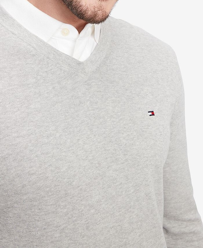 Мужской однотонный свитер с v-образным вырезом Essential Tommy Hilfiger, серый — фото 3