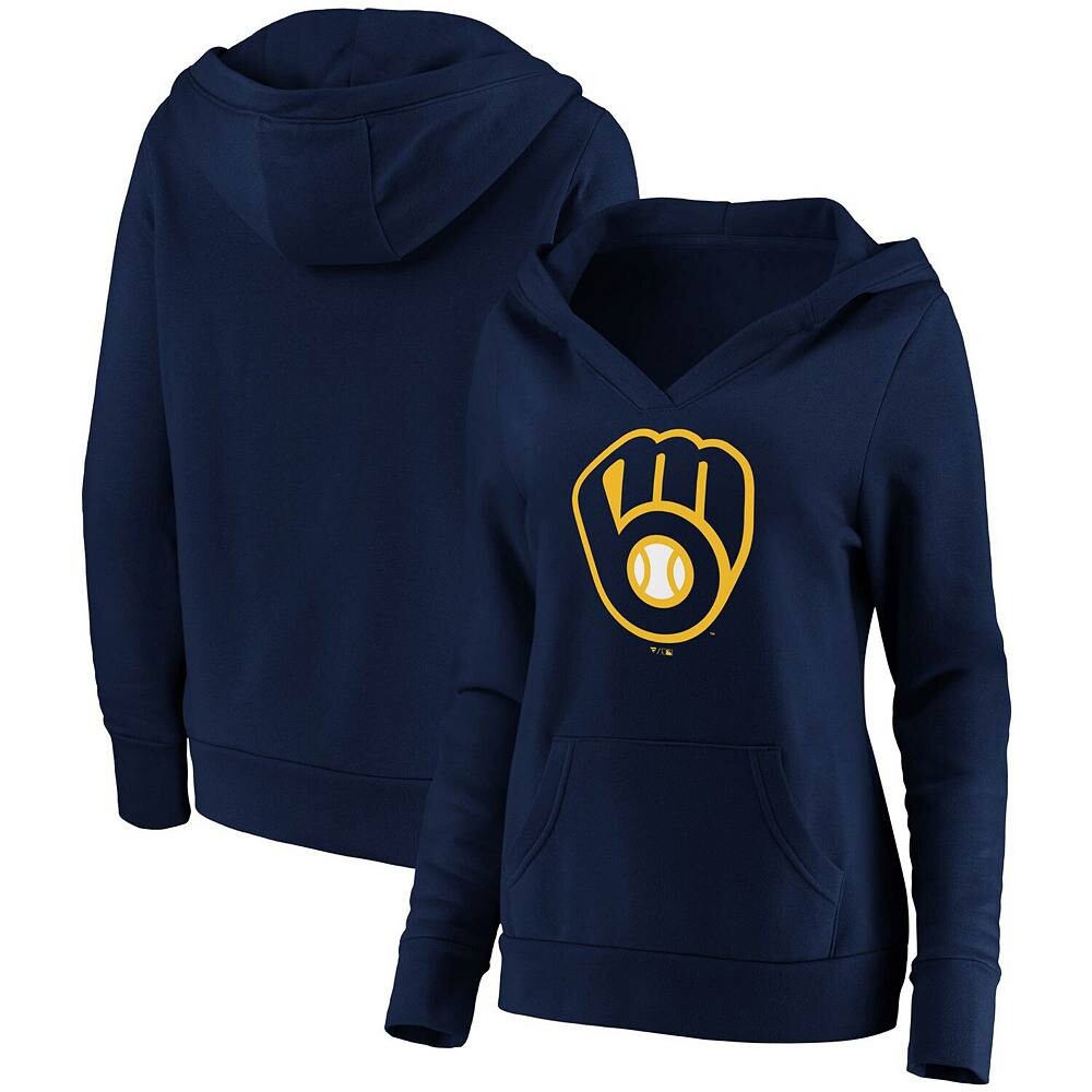 

Женский пуловер с капюшоном Fanatics темно-синего цвета с официальным логотипом Milwaukee Brewers и v-образным вырезом, цвет Brw Navy