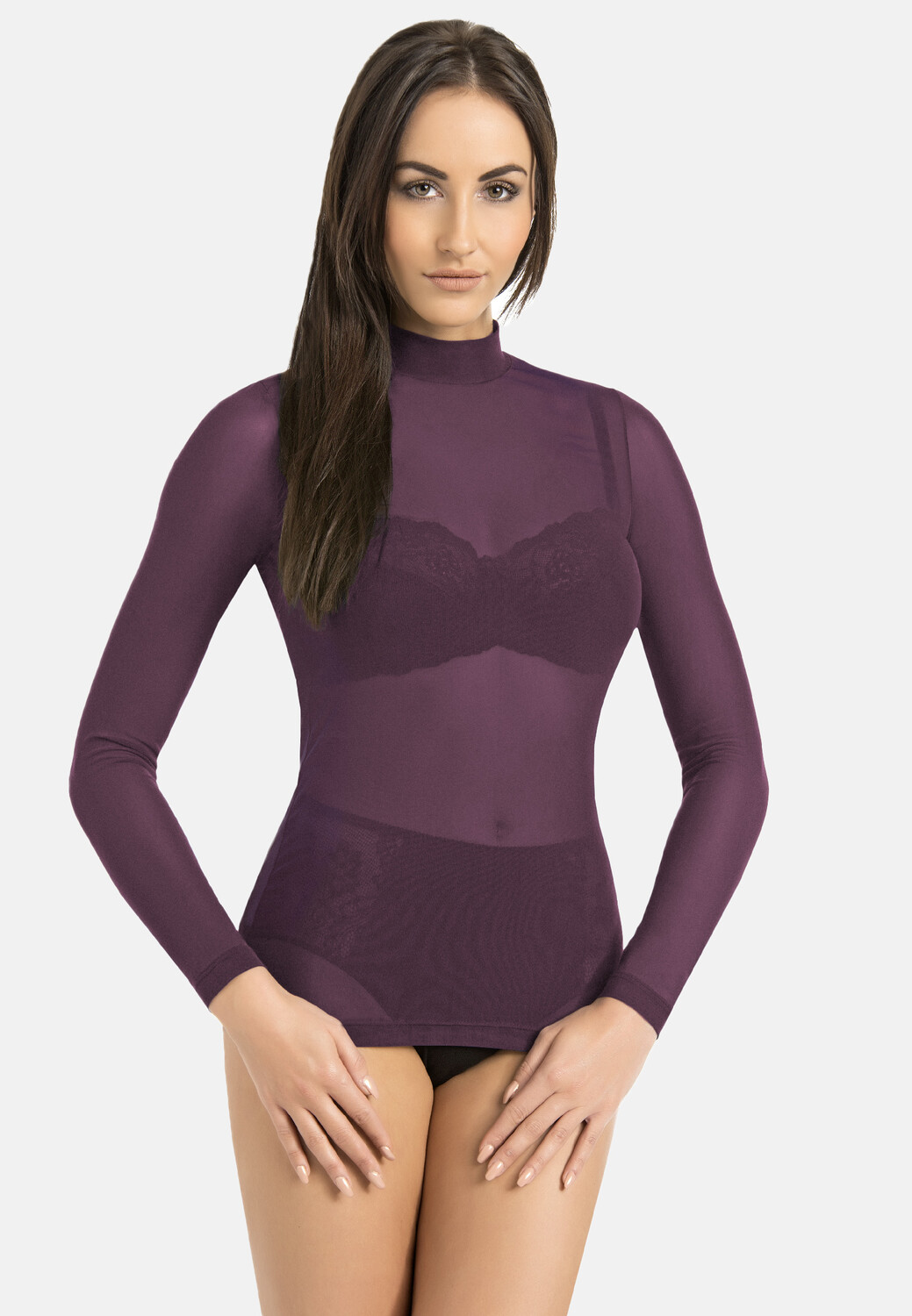 

Блуза Teyli Damen Rollkragenpullover aus durchsichtigem Netz Glamour, цвет Pflaume