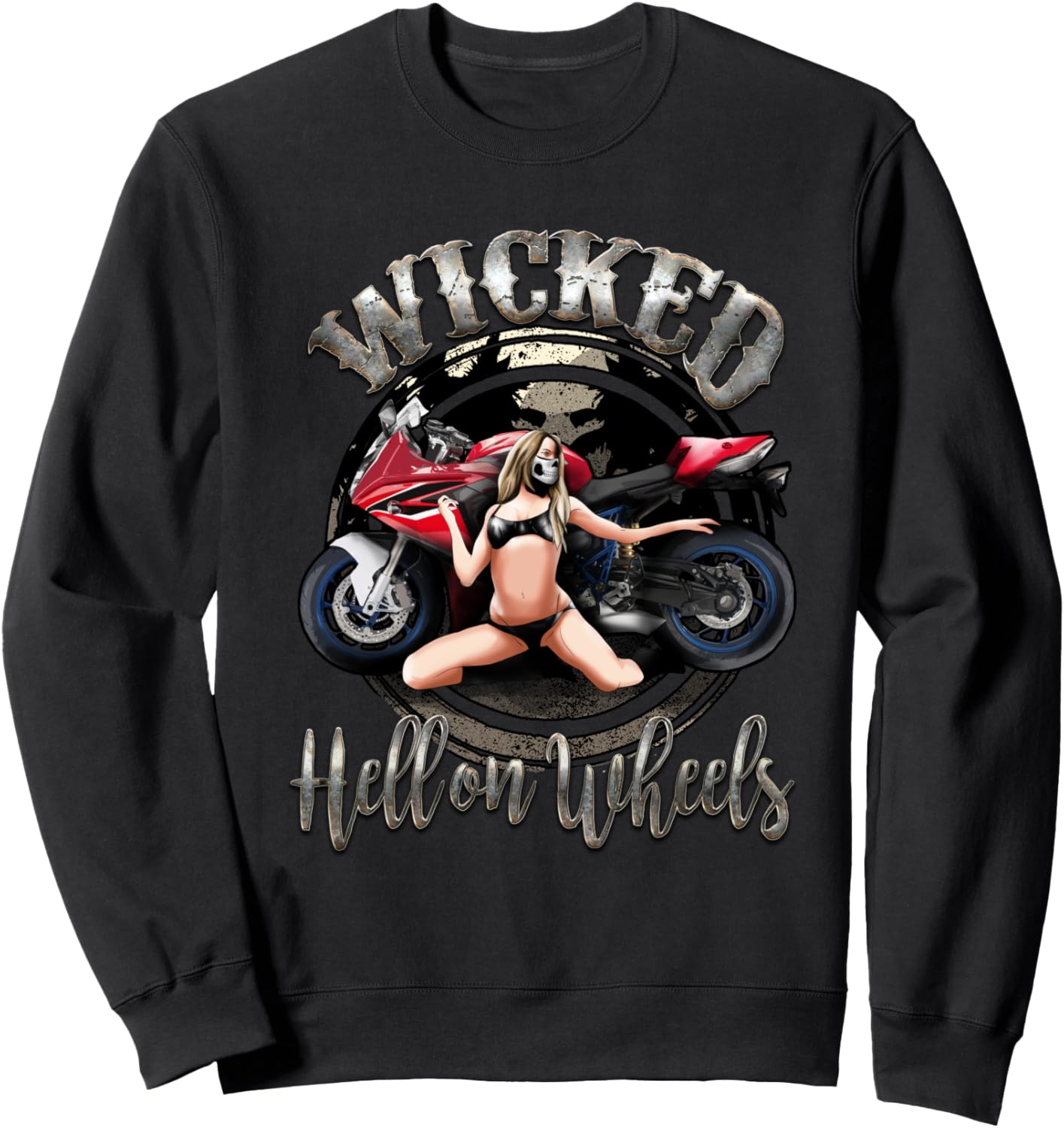 

Потрясающая толстовка с изображением мотоцикла Wicked Hell On Wheels в стиле пин-ап Motorcycle Gifts For Bikers Nyc, черный