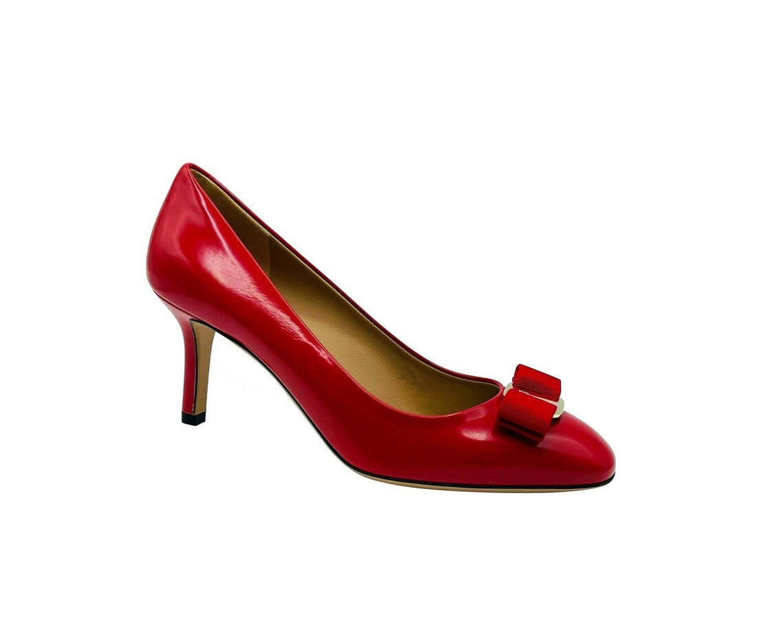 Salvatore Ferragamo Женские кожаные туфли на каблуке с бантом, красный — фото 2