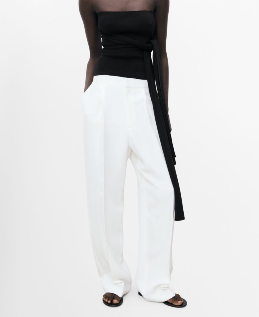 

Женские плиссированные брюки из льняной смеси MANGO, White