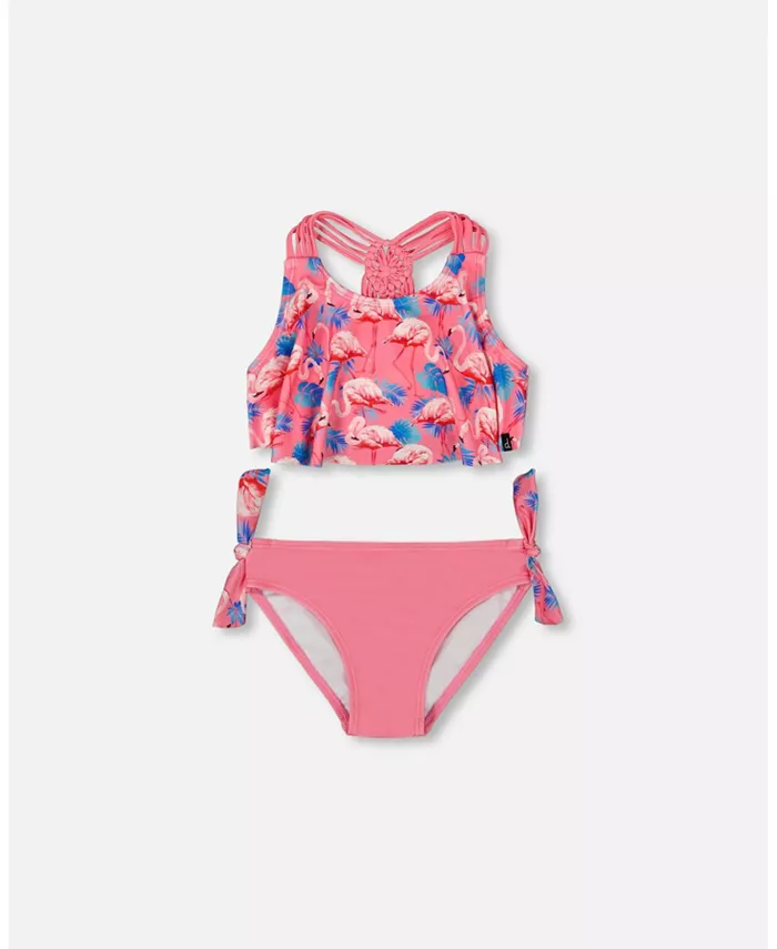 

Детский купальник из двух частей с принтом Candy Pink And Pink Flamingo Deux par Deux, розовый