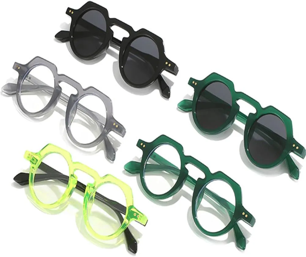 

Панк-солнцезащитные очки круглые для мужчин, женские солнцезащитные очки с заклепками, очки-очки для женщин с защитой от УФ-излучения UV400 FYTUP, Black-black