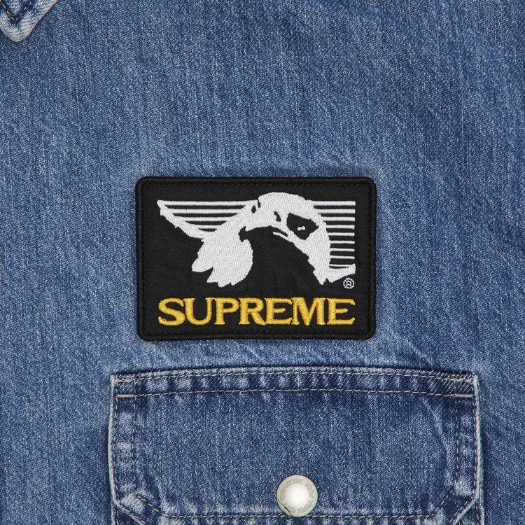 Рубашка Supreme Patches Hooded Zip Up Shirt, Denim — фото 3