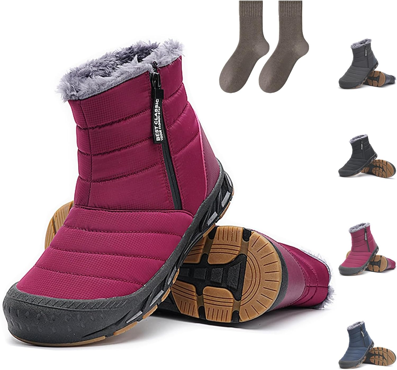 

Мужские зимние ботинки MIOKUKO, водонепроницаемые зимние ботинки, мужские зимние ботинки на молнии, облегченная уличная обувь, высокие теплые ботинки с подкладкой из меха, красный