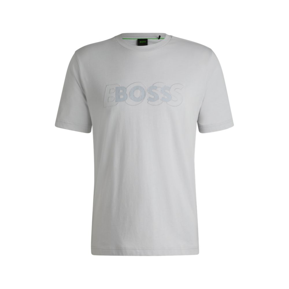 

Футболка из хлопкового джерси с двойным логотипом BOSS, светло-серый