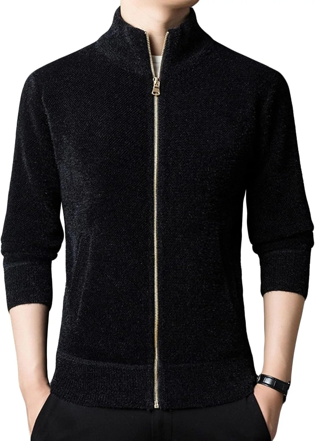 

Мужской кардиган с V-образным вырезом, пуговицами и длинными рукавами SWJGLITTR