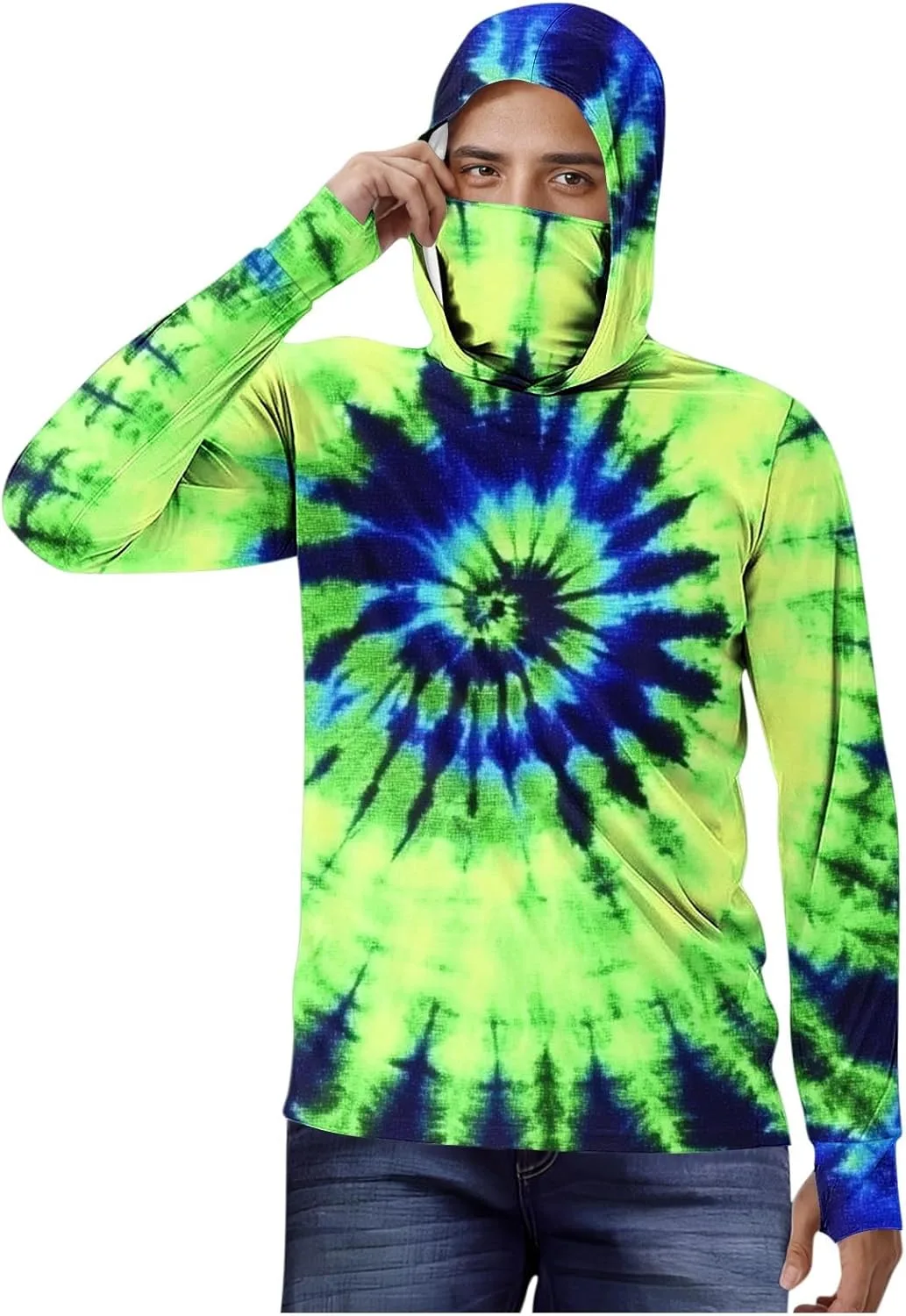 

Мужская худи с защитой от солнца UPF 50+ с длинным рукавом и принтом тай-дай