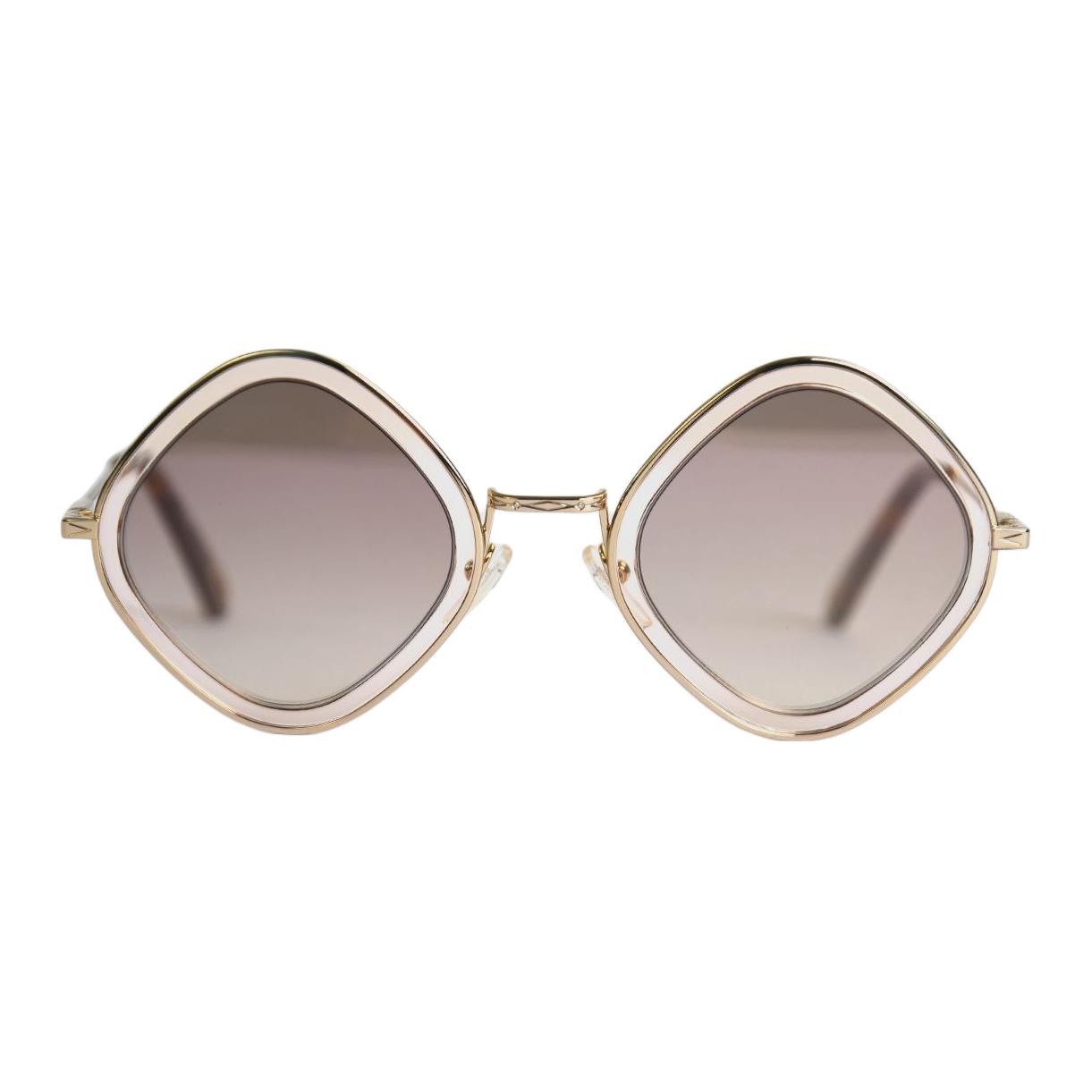Chloé Chloe Metal Irregular Shape Sunglasses Unisex Gold/Tortoiseshell/Orange/Beige — фото 3