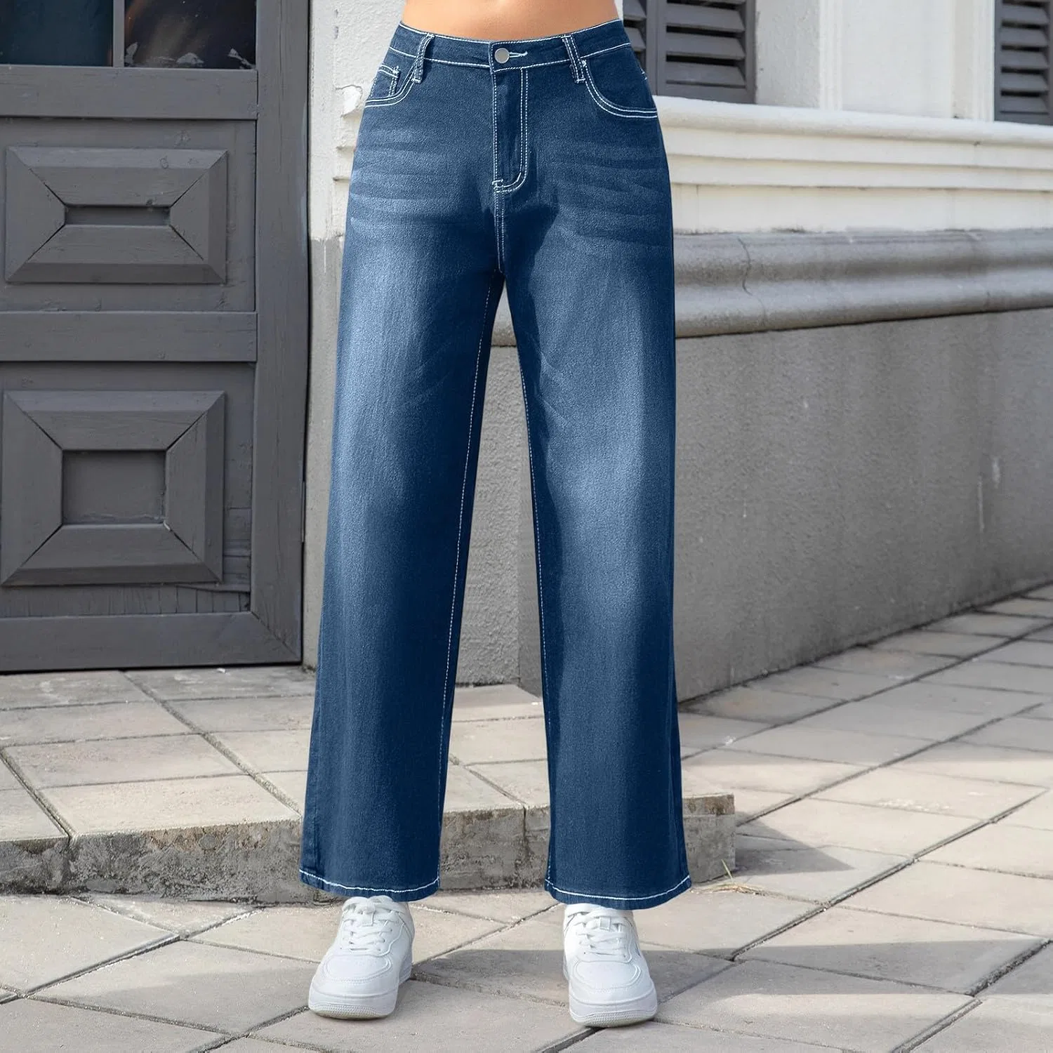 Джинсы с завышенной талией, Wide Leg Jeans, Dark Blue — фото 4