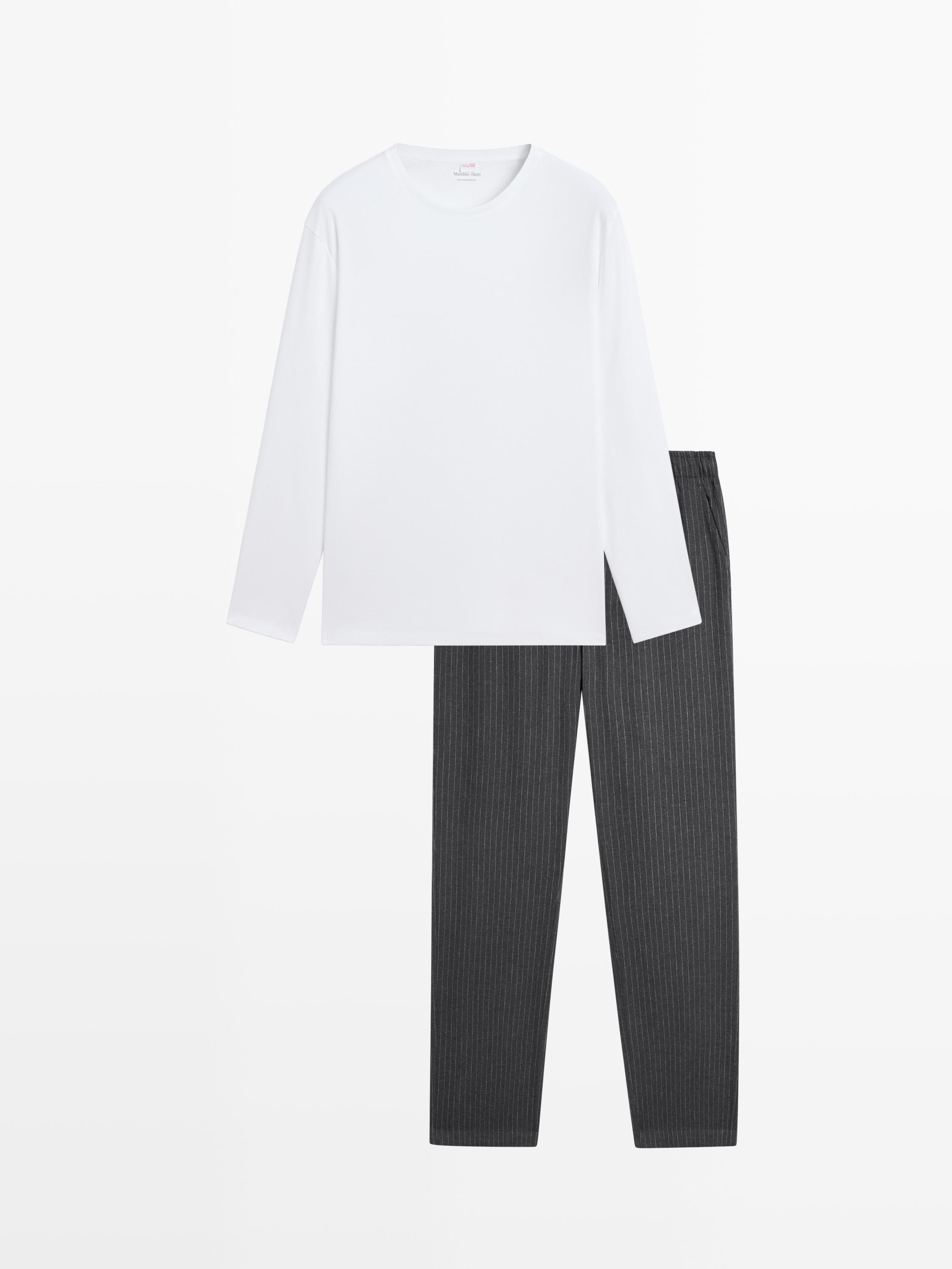 

Полосатая пижама из 100% хлопка с лонгсливом Massimo Dutti, grey