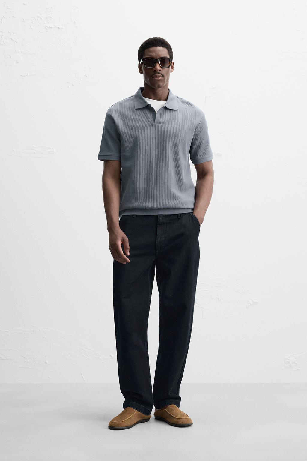 

Вертикальная текстурированная рубашка поло ZARA, цвет Faded blue