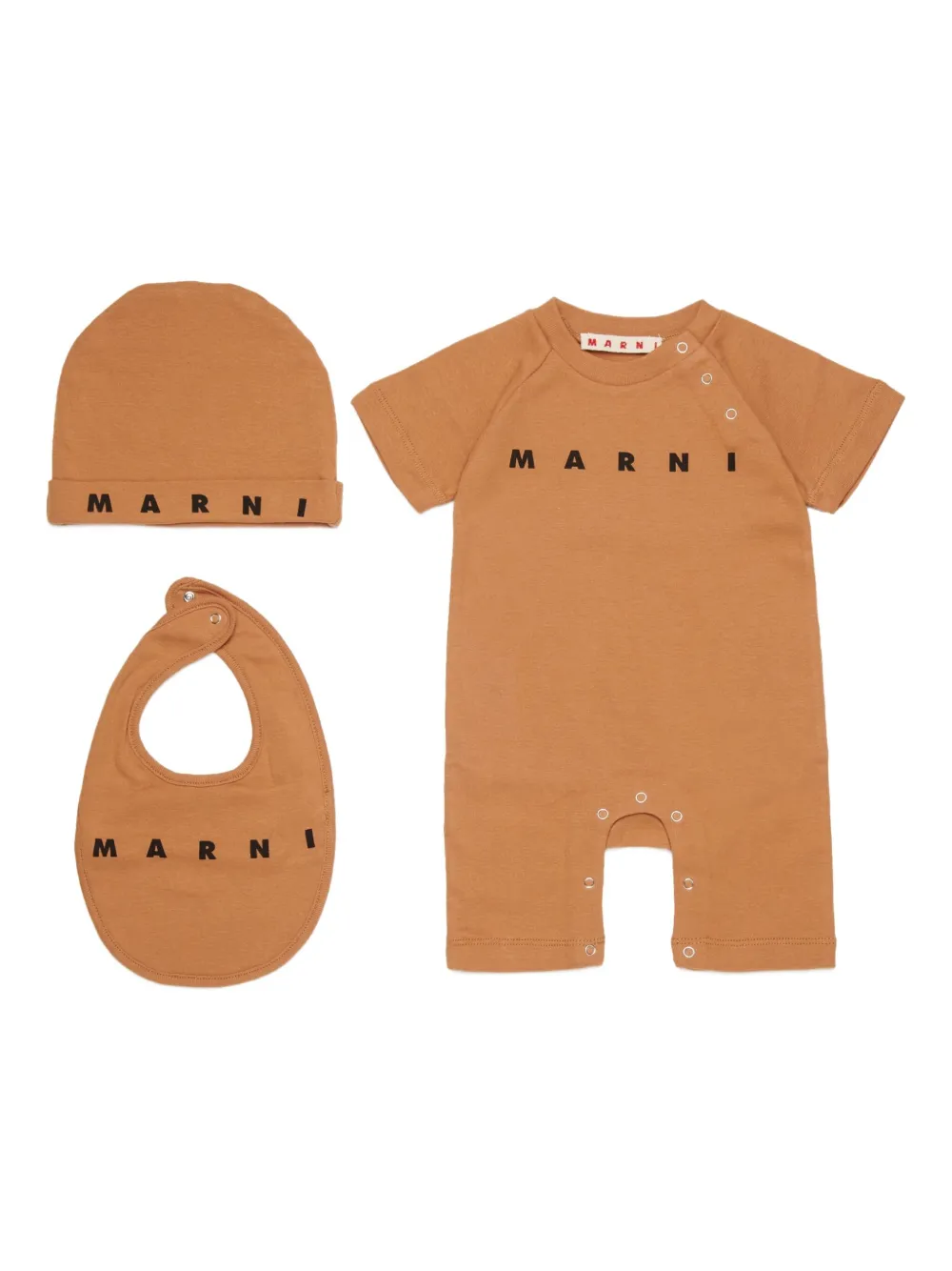 

Комплект из комбинезона, шапки и нагрудника с логотипом Marni Kids, коричневый