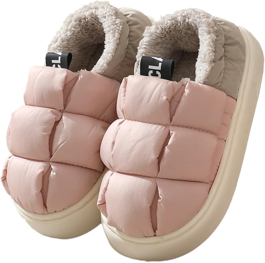 

Домашние тапочки Rungion Furry Puffer для женщин и мужчин с теплой плюшевой подкладкой, удобные, с оберткой на пятке, для дома и улицы, зимние, розовый