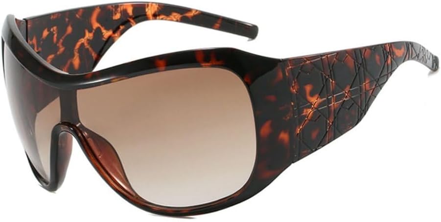 

Цельные солнцезащитные очки большого размера для женщин и мужчин, винтажные солнцезащитные очки-щитки с градиентным переходом в стиле хип-хоп, женские очки для вождения HYYZZC, Leopard Tea