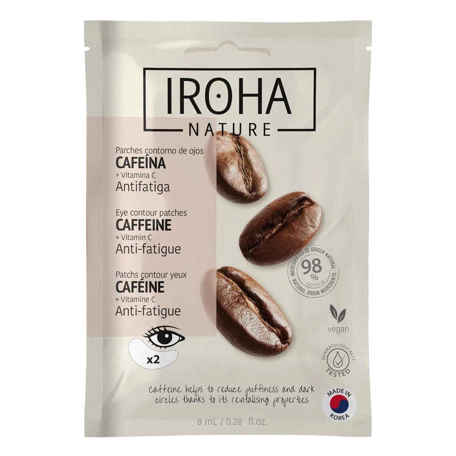 Патчи для глаз с кофеином от IROHA NATURE, 1 пара Iroha Nature, Braun