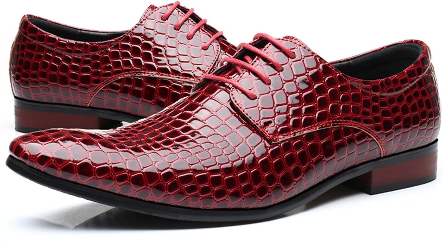 

Мужские оксфорды с острым носком на шнуровке, праздничные туфли, модные западные лакированные с животным принтом, слипоны, свадебные, официальные, деловые дерби и лоферы Angrymonkey, красный
