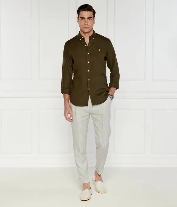 Льняная рубашка slim fit Polo Ralph Lauren, хаки — фото 2