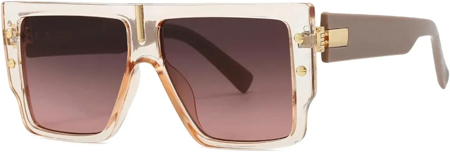 

Роскошные солнцезащитные очки с плоской верхней частью для женщин и мужчин, винтажные, увеличенного размера, популярные, с заклепками TYUVIVO, Tea Tea Pink