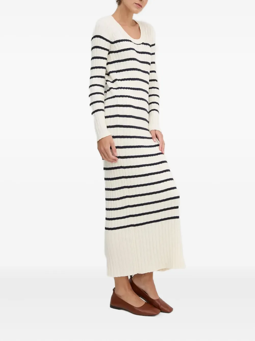 

Трикотажное платье миди в полоску Barbour, белый